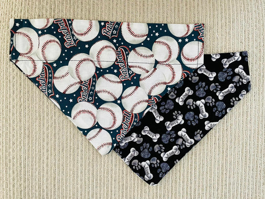 Baseballs (Dark Blue)/Pawprints & Bones (Black)