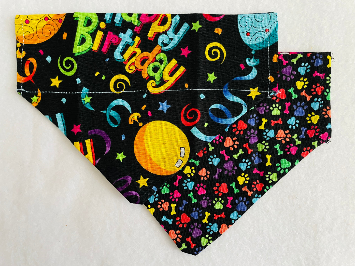 Happy Birthday/Multi-Colored Pawprints & Bones