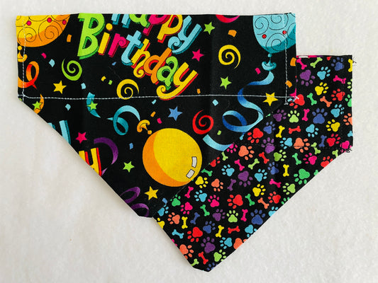 Happy Birthday/Multi-Colored Pawprints & Bones