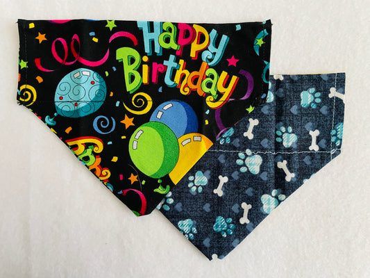 Happy Birthday/Blue Pawprints & Bones