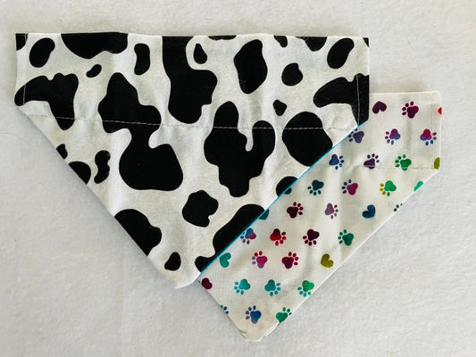 Cow Print/Multi-Colored Pawprints & Hearts