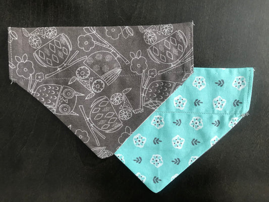 White Owls/Blue Flowers & Grey Leaves