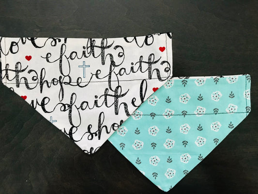 Faith*Love*Hope/Blue Flowers& Grey Leaves