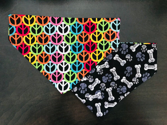 Multi-Colored Peace Signs/Black Pawprints & Bones