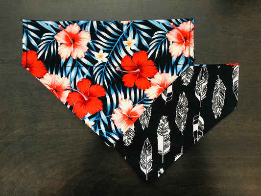 Tropical Flowers/White Feathers (Black)
