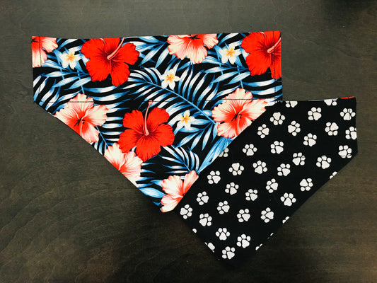 Tropical Flowers/White Pawprints (Black)