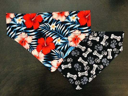 Tropical Flowers/Black Pawprints & Bones