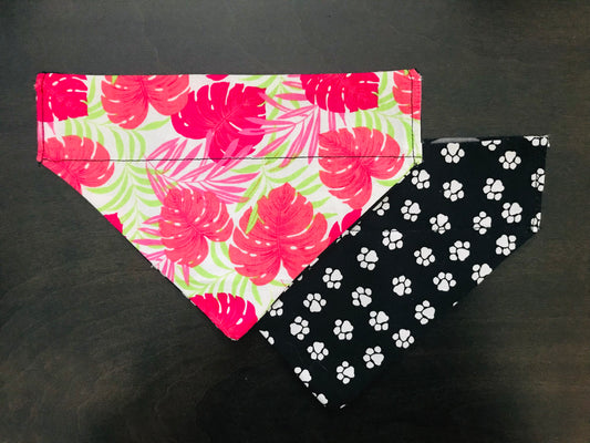 Tropical Leaves/White Pawprints (Black)