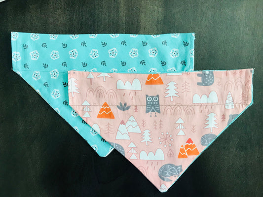 Blue Flowers & Grey Leaves/Owls in the Woods (Pink)