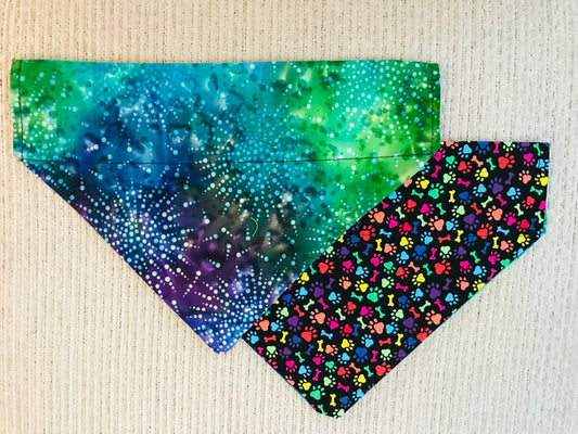 Blue & Green Tie Dye/Multi-Colored Pawprints & Bones