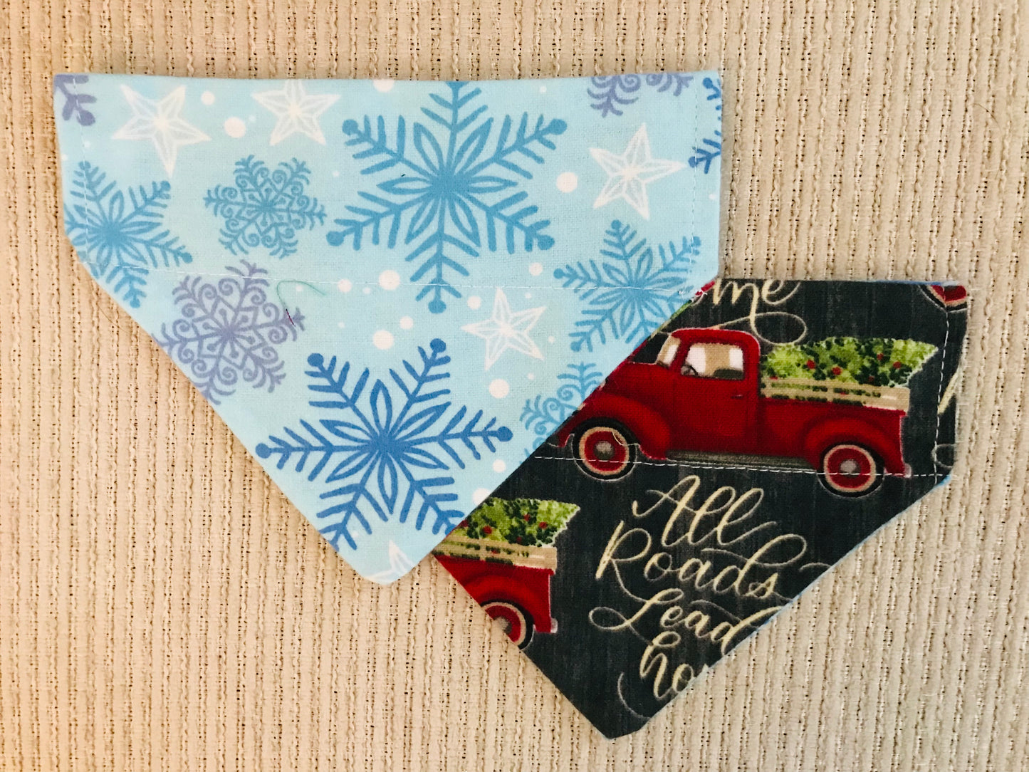 Blue Snowflakes/Red Truck with Christmas Tree