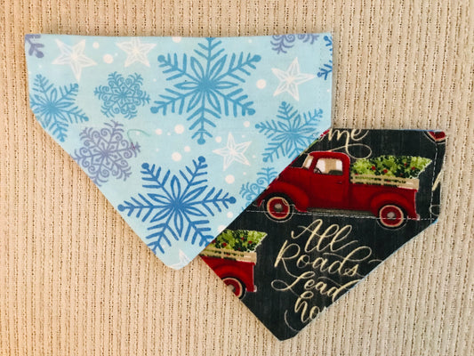 Blue Snowflakes/Red Truck with Christmas Tree