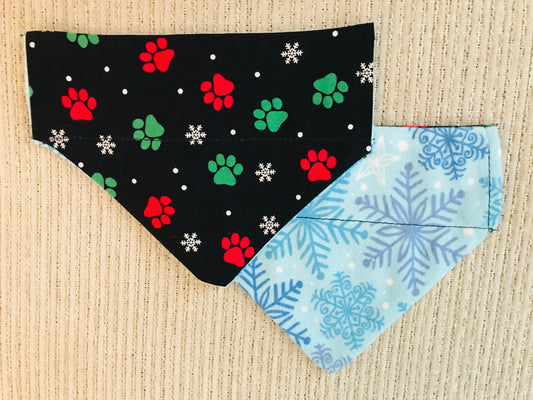 Green & Red Pawprints/Blue Snowflakes