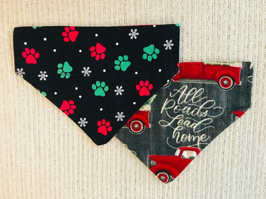Red Truck with Christmas Tree/Green & Red Pawprints